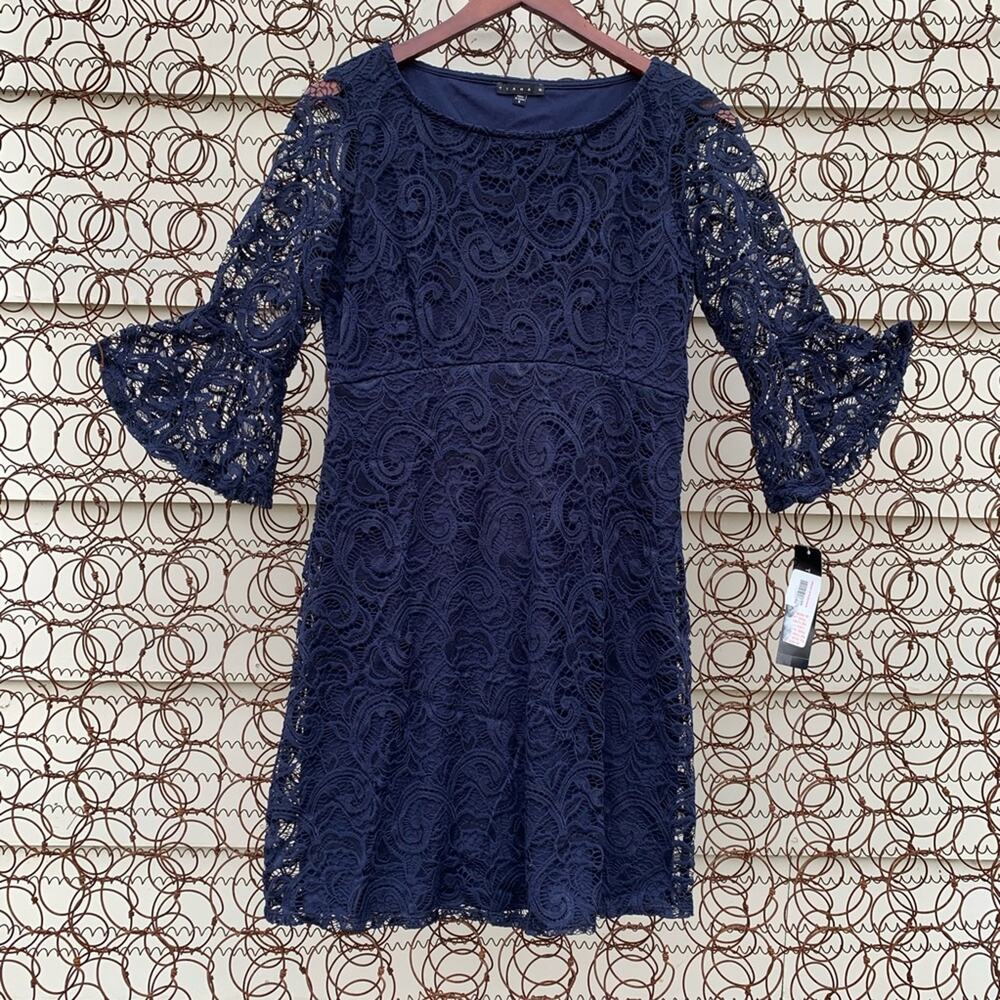 Tiana B navy lace bell sleeve shift dress new with tags Size 6